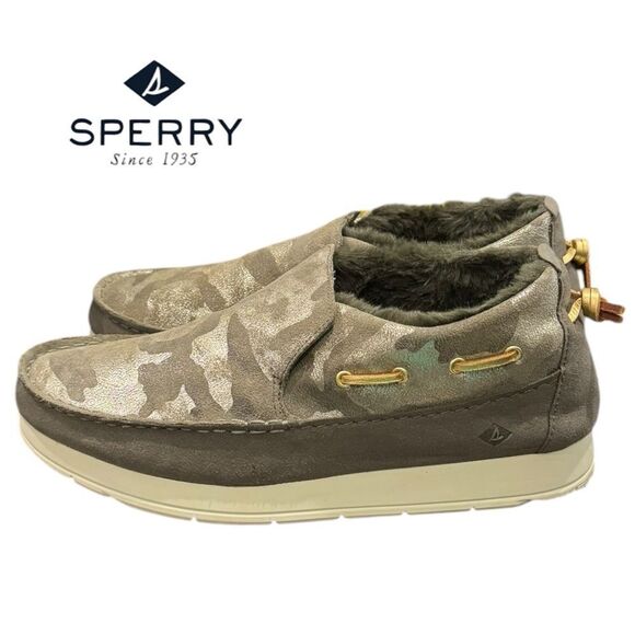 Sperry Women's Moc-Sider Metallic Camo Olive Slip-on Loafers 9.5 - Picture 2 of 6